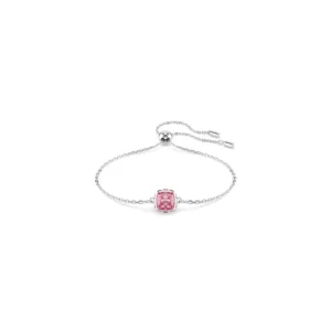 Pulsera Birthstone, Talla cuadrada, Octubre, Rosa, Baño de rodio