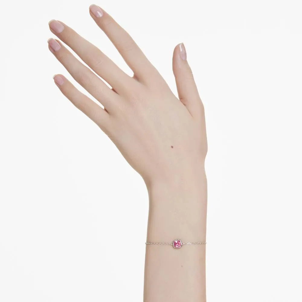 Pulsera Birthstone, Talla cuadrada, Octubre, Rosa, Baño de rodio - Imagen 2